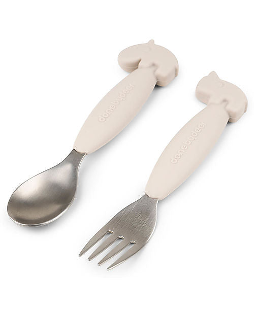 Set 2 Posate Bambino Antiscivolo Done By Deer – Forchetta e Cucchiaio in Silicone e Acciaio