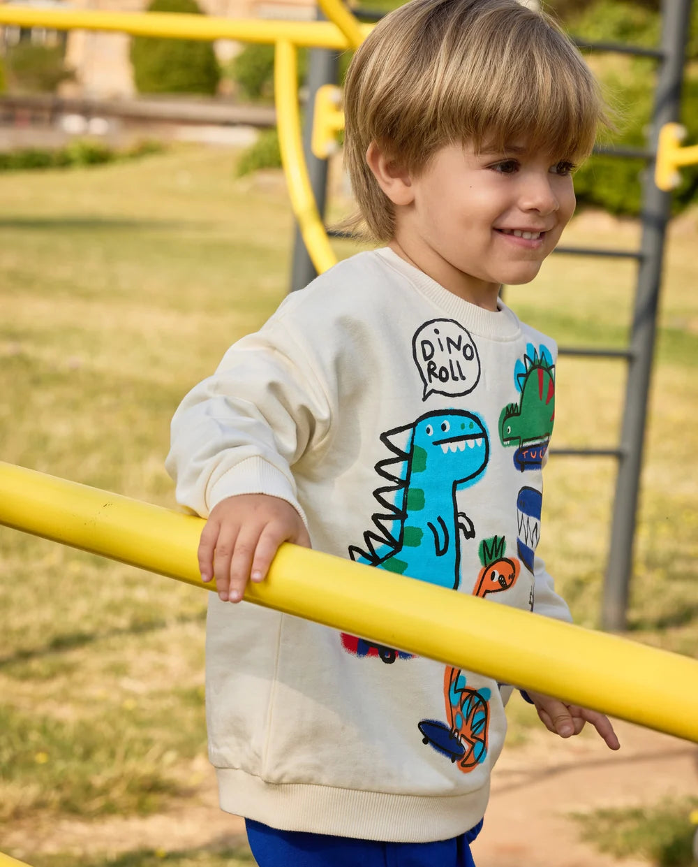 Felpa Boy in Cotone con Stampa Dinosauri Colorati