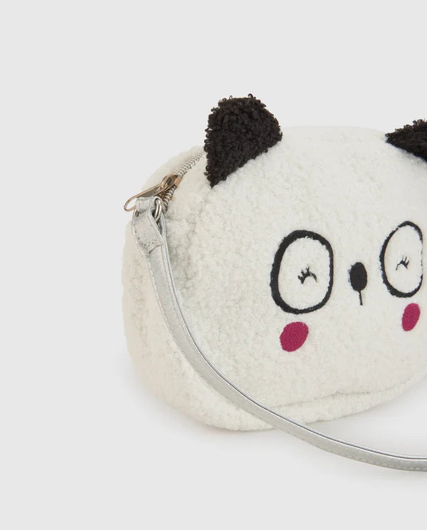 Borsa Panda Bambina in Peluche Effetto Montone con Tracolla