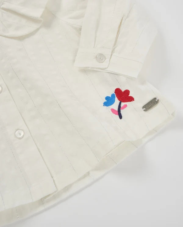Blusa Girl Bianca in Cotone con Colletto Peter Pan e Bottoni