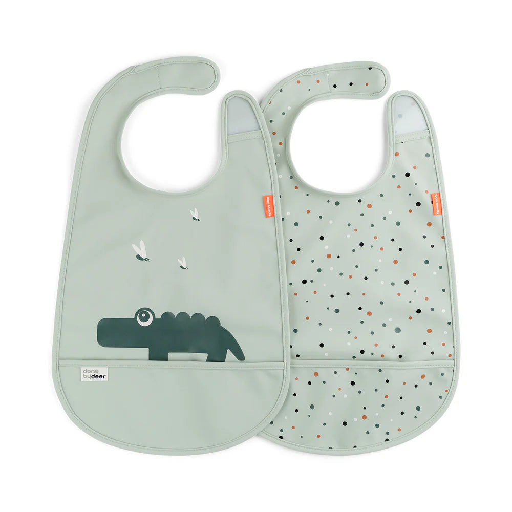 Set di 2 Bavaglini Impermeabili con Chiusura in Velcro- Croco - Done by Deer