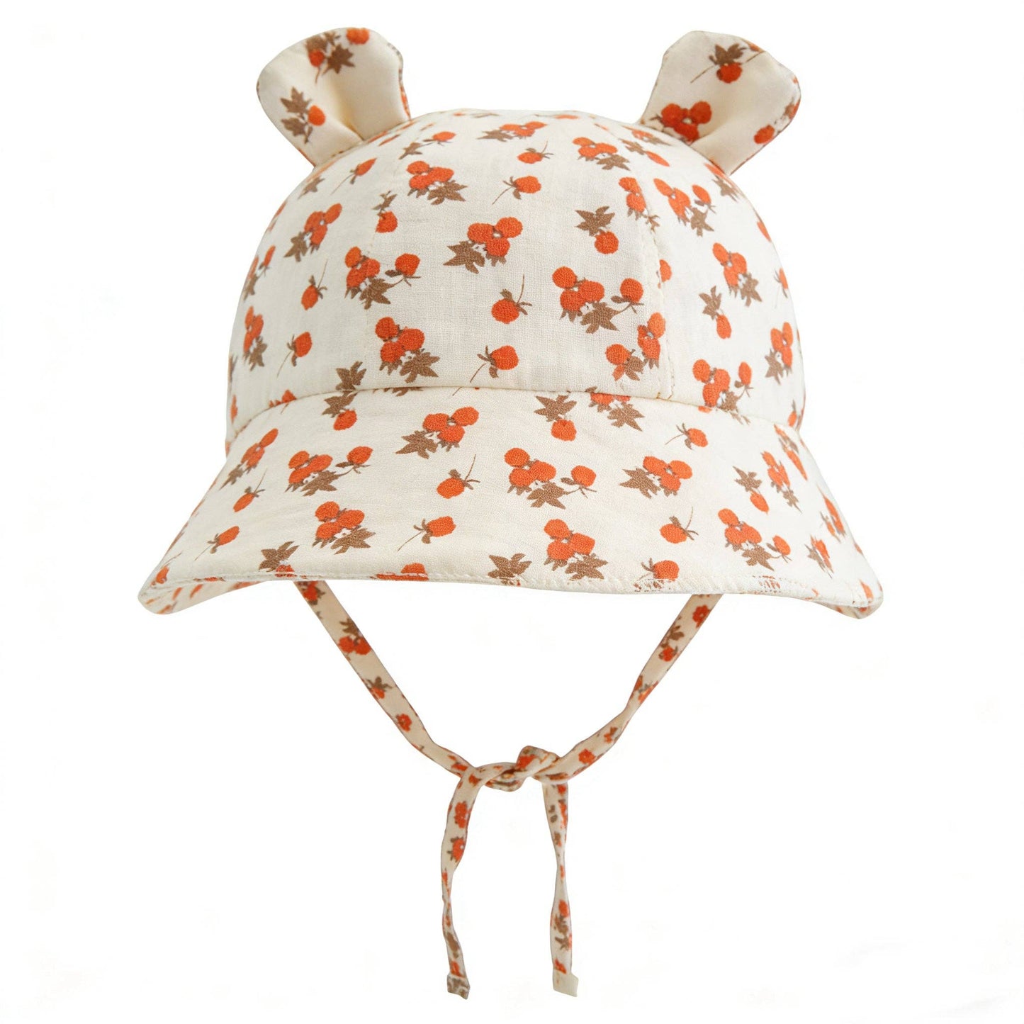 Cappellino da sole Newborn in mussola con orecchie – regolabile | stampa arancia