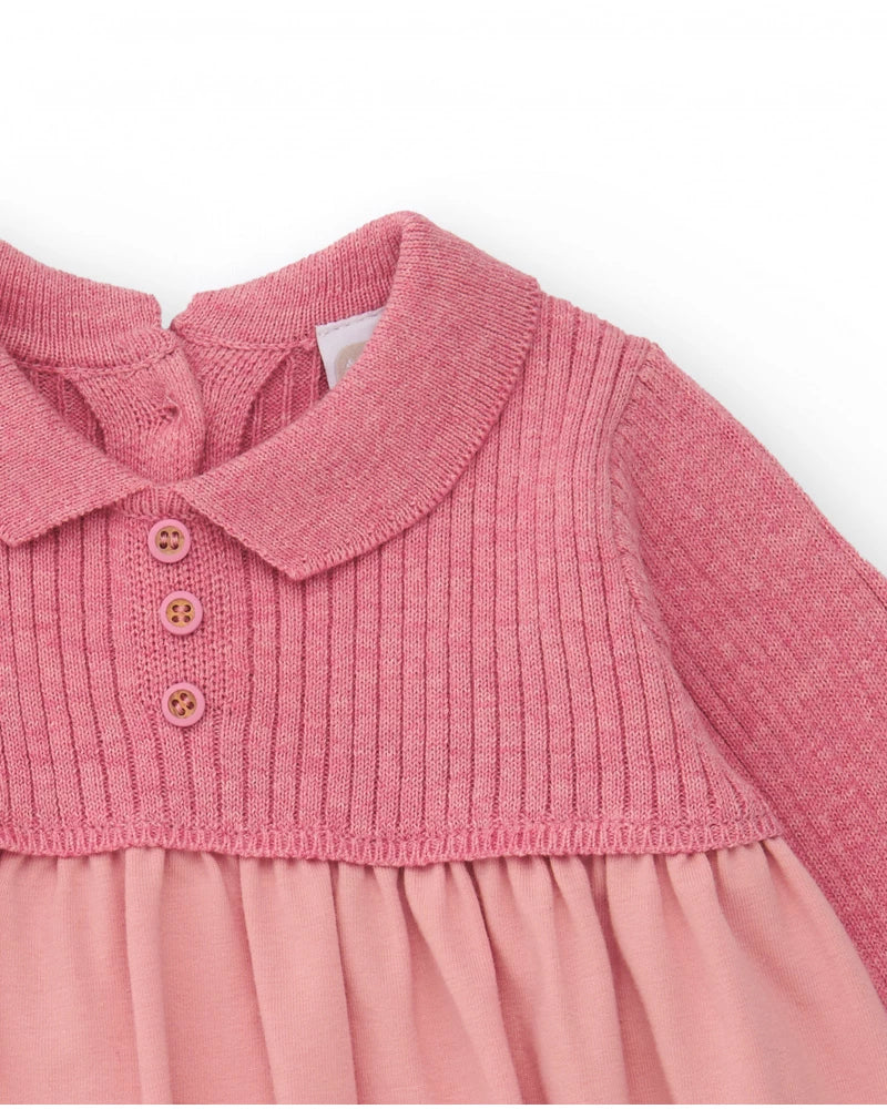 Vestitino in maglia rosa con cuore ricamato- Newborn