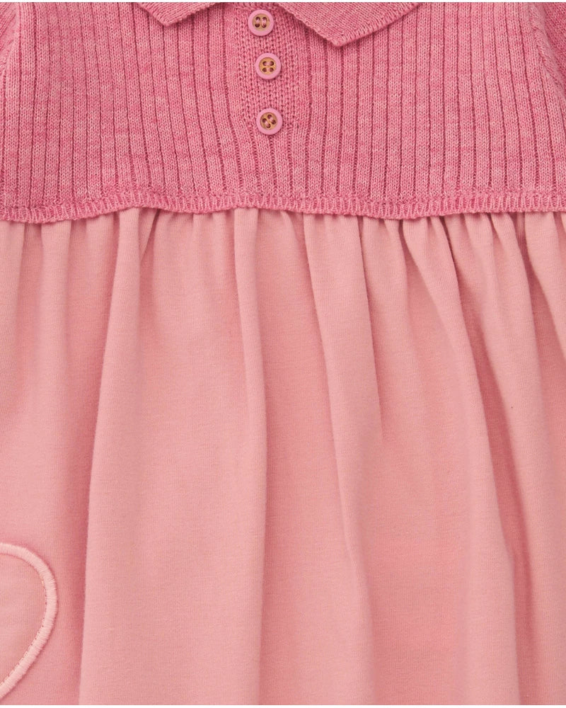 Vestitino in maglia rosa con cuore ricamato- Newborn