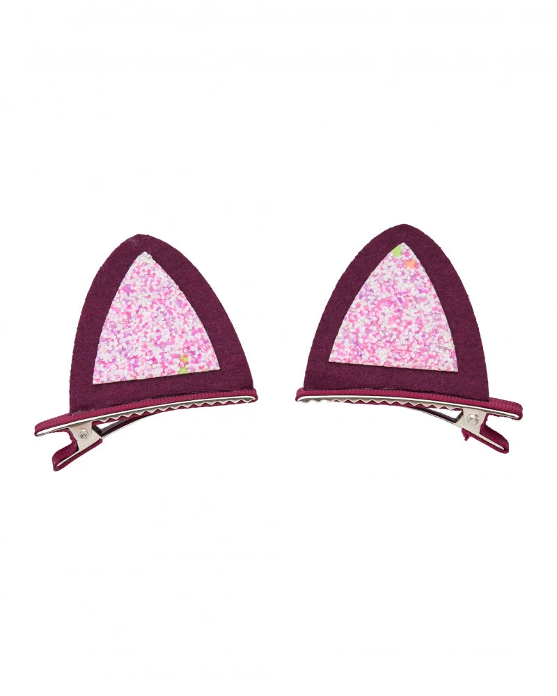 Fermagli per bambina a forma di orecchie con glitter rosa
