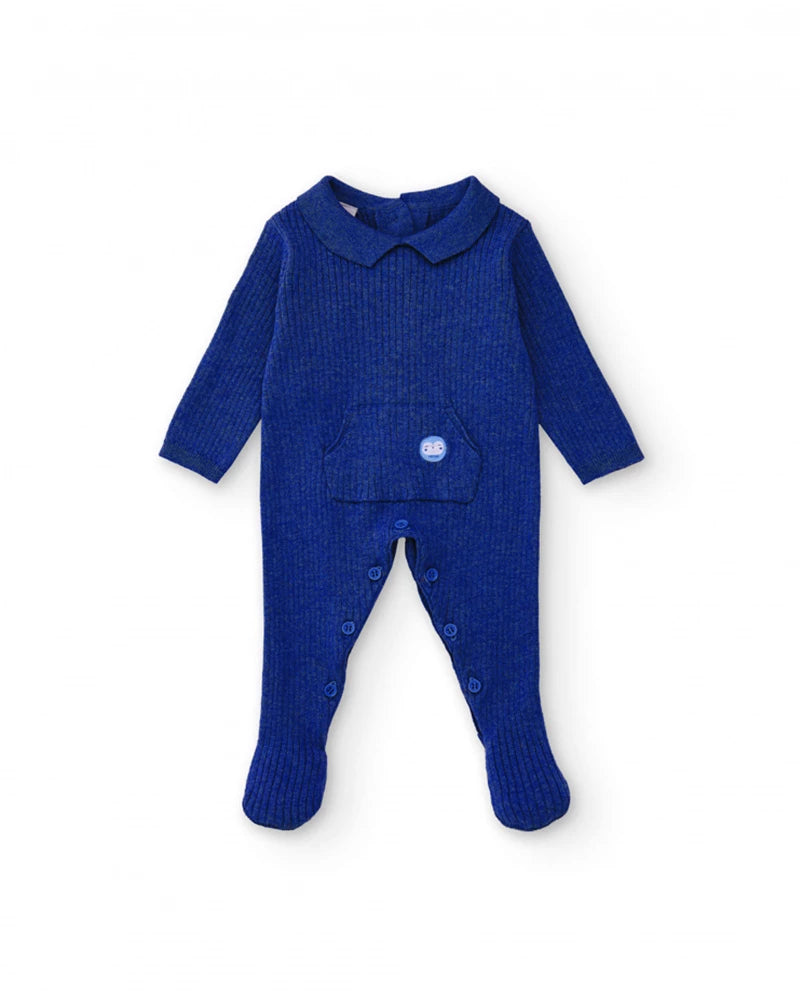 Tutina in maglia azzurra con colletto classico - Newborn