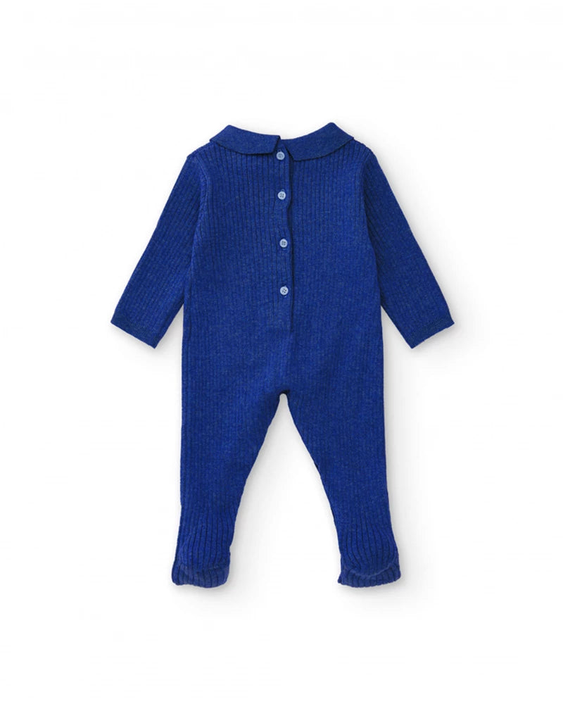 Tutina in maglia azzurra con colletto classico - Newborn