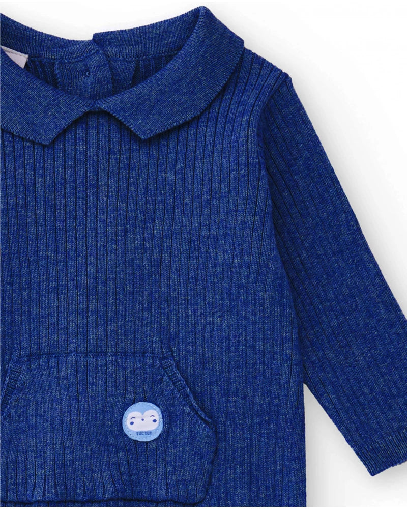 Tutina in maglia azzurra con colletto classico - Newborn