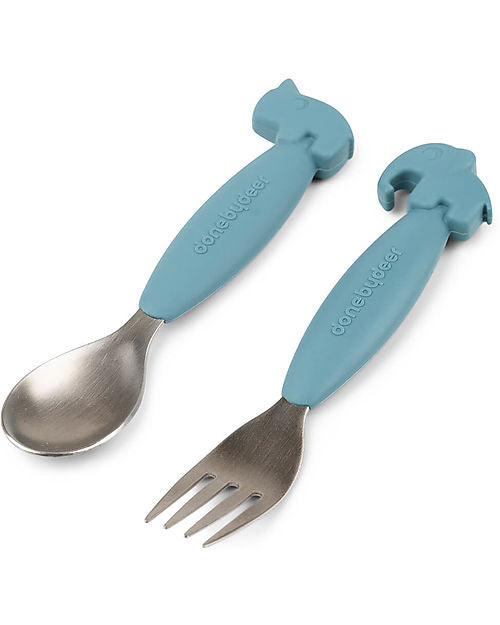 Set 2 Posate Bambino Antiscivolo Done By Deer – Forchetta e Cucchiaio in Silicone e Acciaio