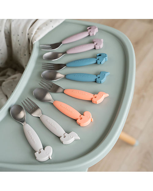Set 2 Posate Bambino Antiscivolo Done By Deer – Forchetta e Cucchiaio in Silicone e Acciaio