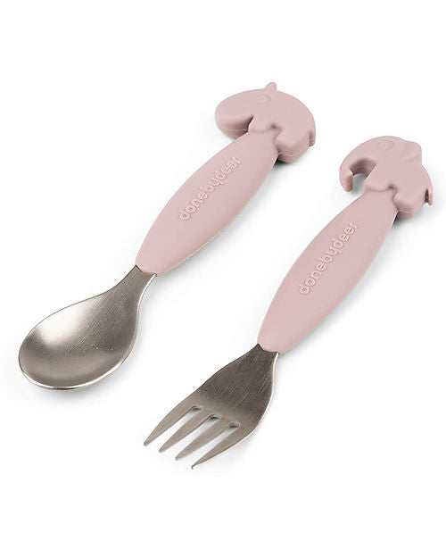 Set 2 Posate Bambino Antiscivolo Done By Deer – Forchetta e Cucchiaio in Silicone e Acciaio