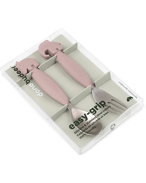 Set 2 Posate Bambino Antiscivolo Done By Deer – Forchetta e Cucchiaio in Silicone e Acciaio