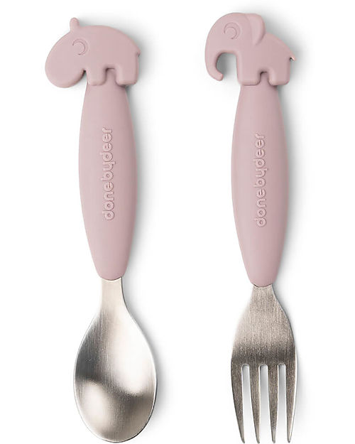 Set 2 Posate Bambino Antiscivolo Done By Deer – Forchetta e Cucchiaio in Silicone e Acciaio