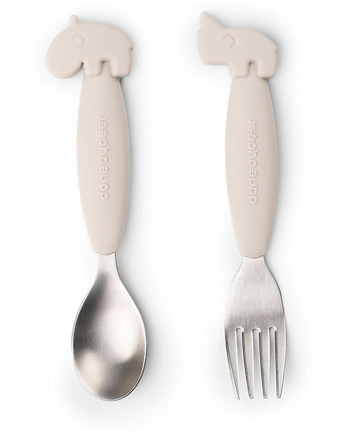 Set 2 Posate Bambino Antiscivolo Done By Deer – Forchetta e Cucchiaio in Silicone e Acciaio