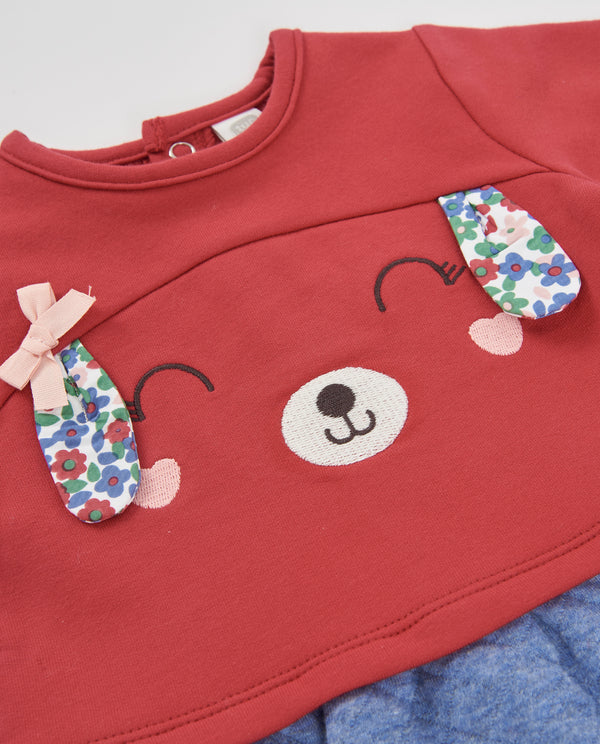 Vestito girl in felpa per neonata con motivo di cagnolino