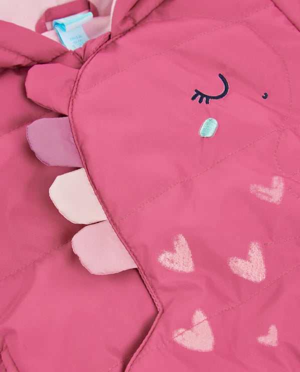 Giubbotto imbottito bambina con cappuccio – Dinosauro - Newborn - Girl
