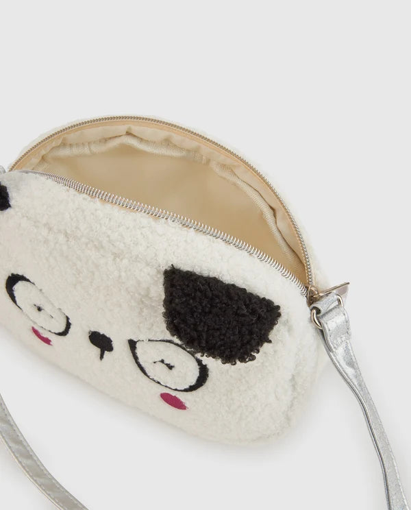 Borsa Panda Bambina in Peluche Effetto Montone con Tracolla