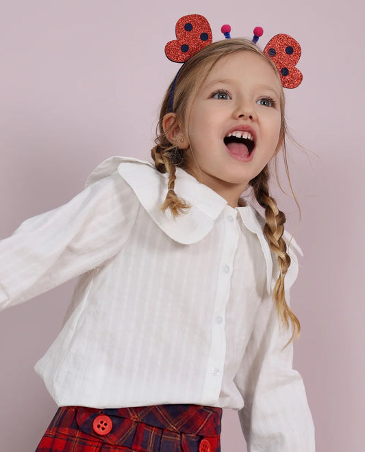 Blusa Girl Bianca in Cotone con Colletto Peter Pan e Bottoni