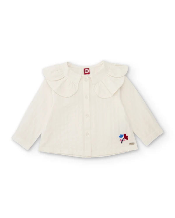 Blusa Girl Bianca in Cotone con Colletto Peter Pan e Bottoni