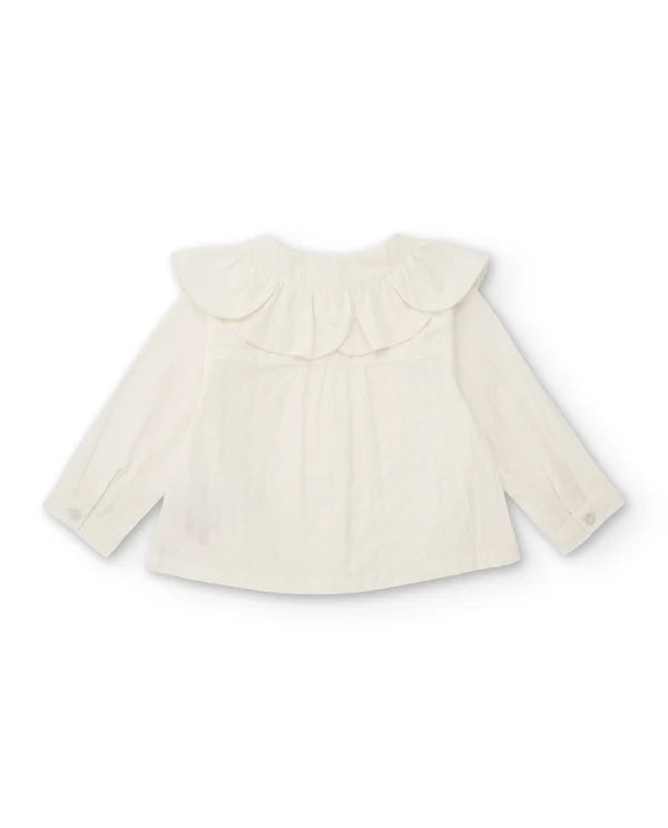 Blusa Girl Bianca in Cotone con Colletto Peter Pan e Bottoni