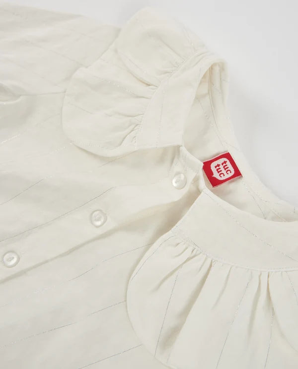 Blusa Girl Bianca in Cotone con Colletto Peter Pan e Bottoni