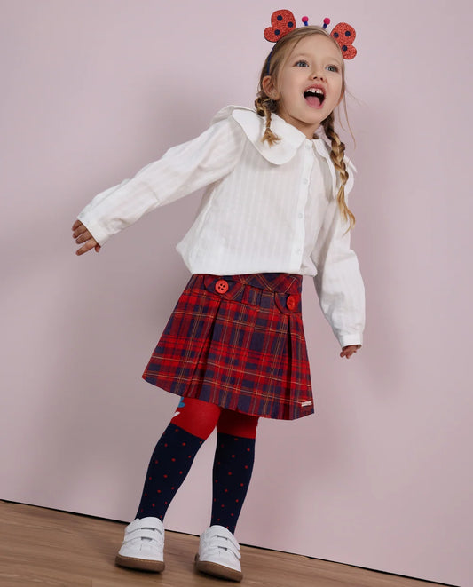 Gonna Pantalone Girl a Quadri Rossi e Blu Navy con Bottoni