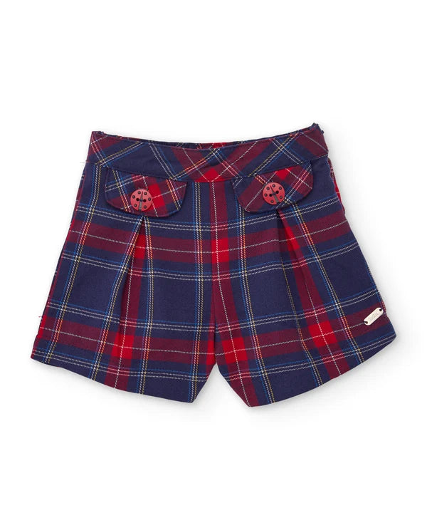 Gonna Pantalone Girl a Quadri Rossi e Blu Navy con Bottoni