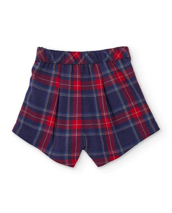 Gonna Pantalone Girl a Quadri Rossi e Blu Navy con Bottoni