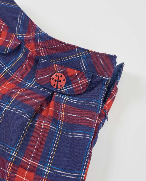 Gonna Pantalone Girl a Quadri Rossi e Blu Navy con Bottoni