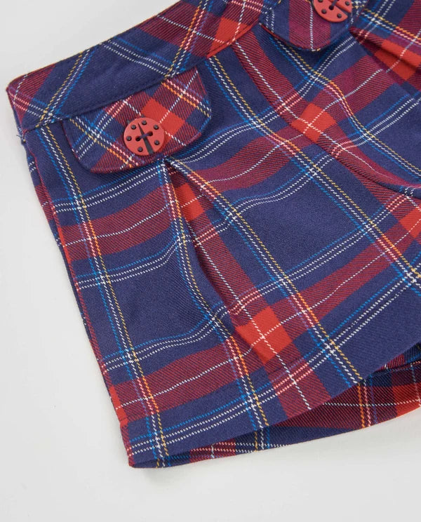 Gonna Pantalone Girl a Quadri Rossi e Blu Navy con Bottoni