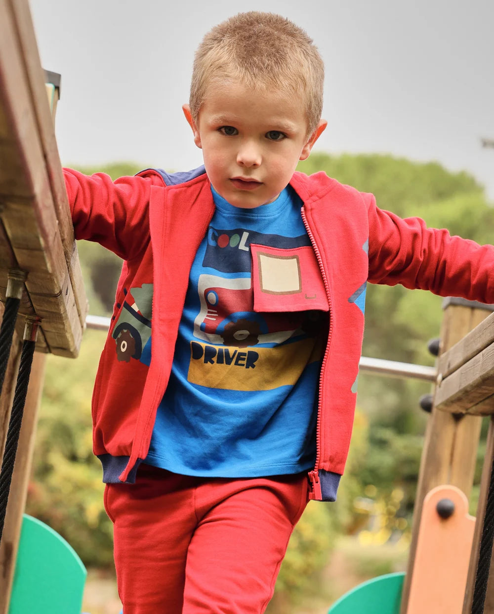 Maglia Boy Blu in Cotone con Stampa Auto – Maniche Lunghe
