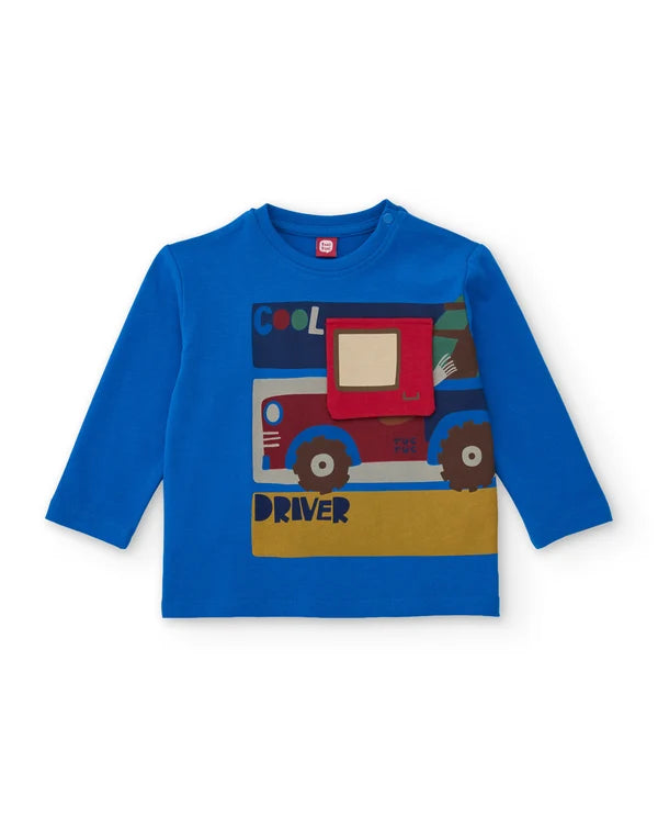 Maglia Boy Blu in Cotone con Stampa Auto – Maniche Lunghe