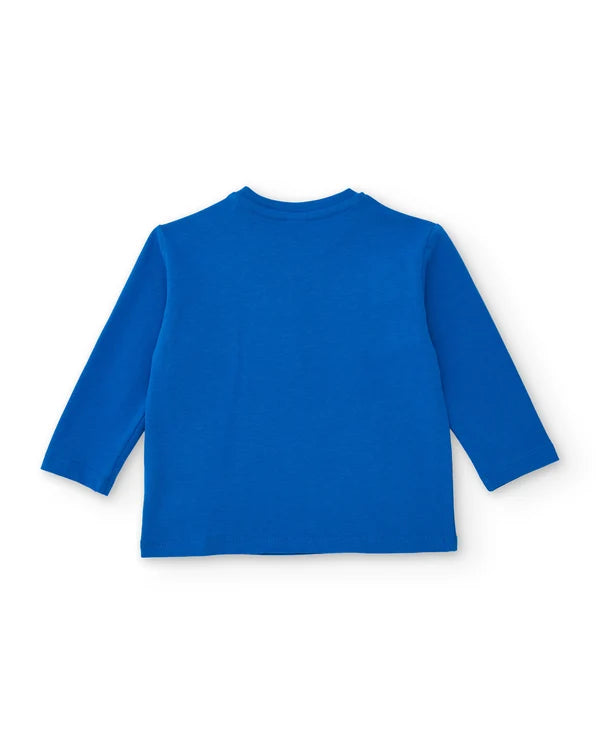 Maglia Boy Blu in Cotone con Stampa Auto – Maniche Lunghe