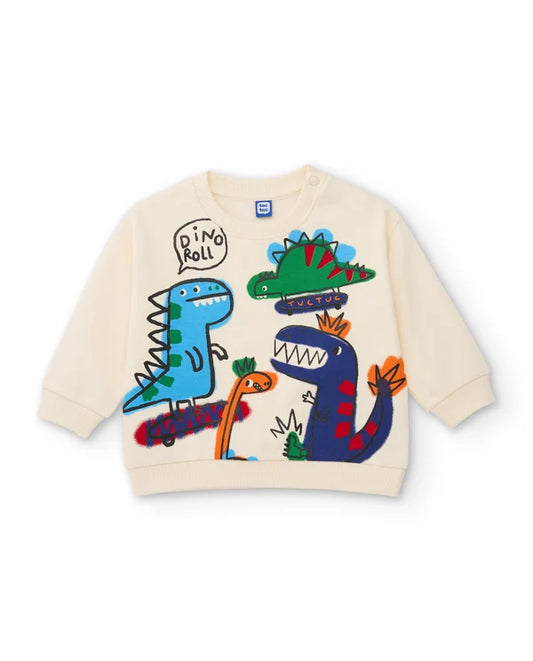 Felpa Boy in Cotone con Stampa Dinosauri Colorati