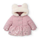 Cappotto Invernale Bambina Rosa con Cappuccio in Pelliccia e Stampa a Cuori