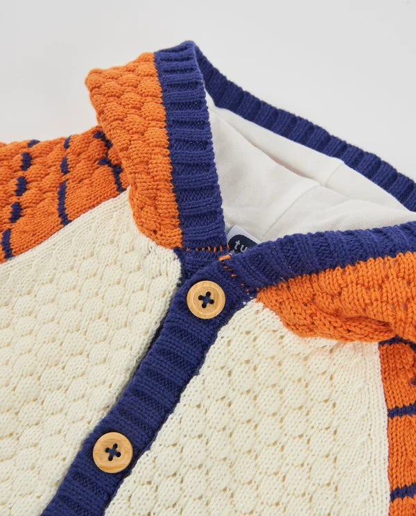 Giacca in Maglia Neonato 100% Cotone con Cappuccio e Bottoni