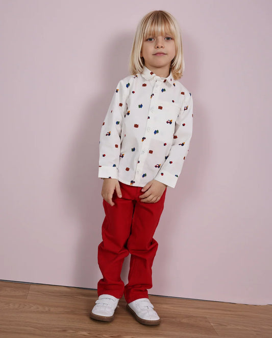 Pantaloni Boy Rossi in Cotone Elasticizzato con Tasche