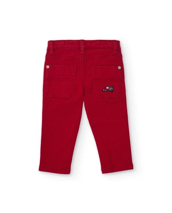 Pantaloni Boy Rossi in Cotone Elasticizzato con Tasche