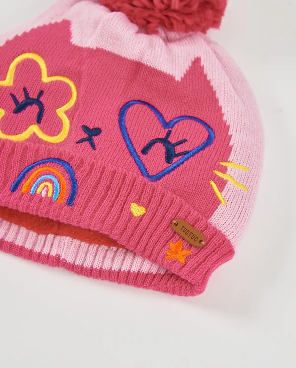Set Berretto con Pompon e Scaldacollo Rosa Bambina