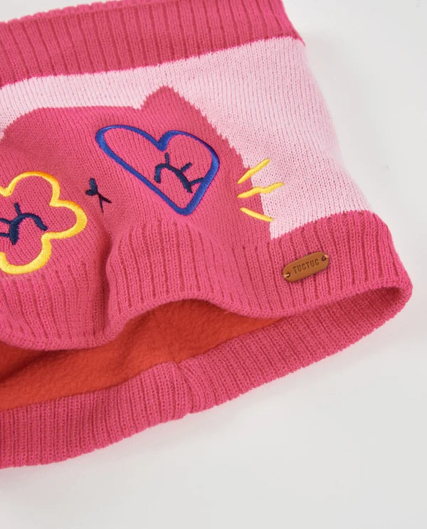 Set Berretto con Pompon e Scaldacollo Rosa Bambina