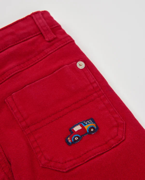 Pantaloni Boy Rossi in Cotone Elasticizzato con Tasche