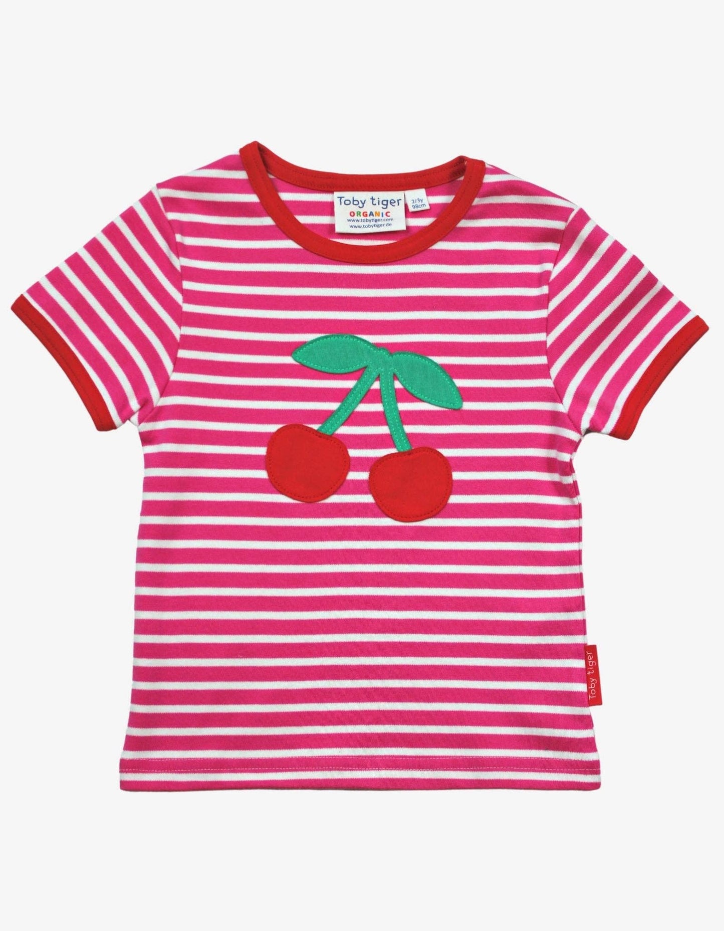 Maglietta a maniche corte per bambini in cotone biologico con applicazione di ciliegie- girl