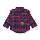 Camicia Boy Scozzese a Quadri Blu e Rossi con Toppe Decorative