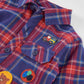 Camicia Boy Scozzese a Quadri Blu e Rossi con Toppe Decorative