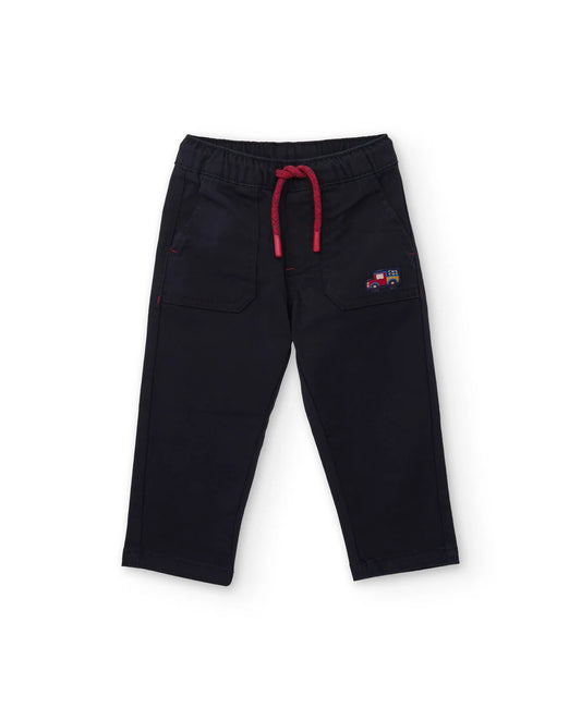 Jeans Boy Blu Navy in Cotone Elasticizzato con Ricamo Auto