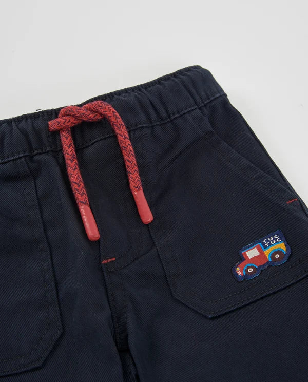 Jeans Boy Blu Navy in Cotone Elasticizzato con Ricamo Auto