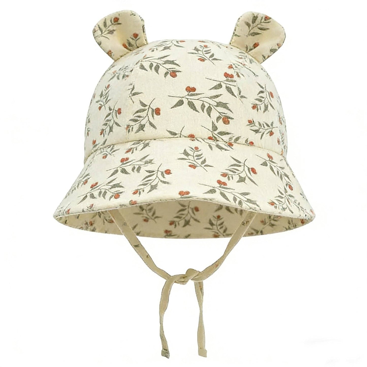 Cappellino da sole Newborn in mussola con orecchie – regolabile | Floreale