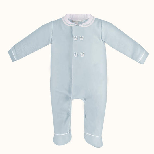 Tutina Newborn in cotone e velluto Sweet Azzurro