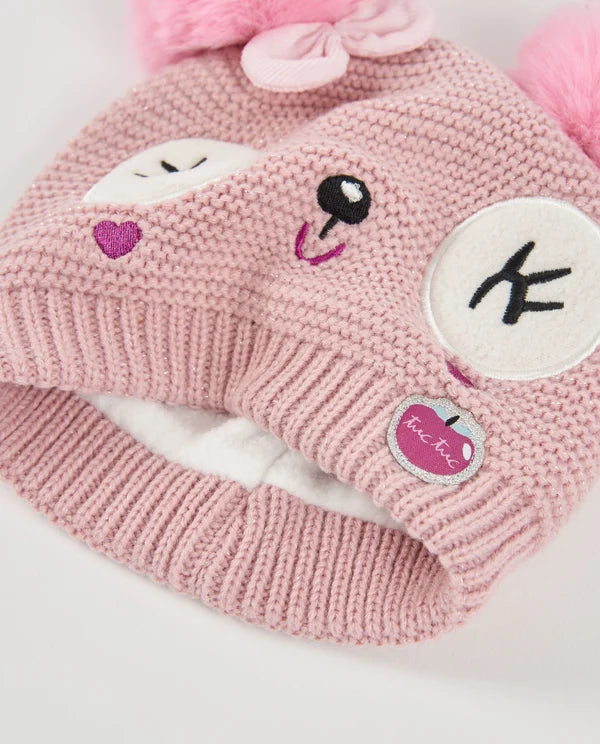 Set Girl in Tricot Rosa – Berretto con Orecchiette e Scaldacollo
