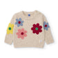 Maglione girl in Tricot Écru con Fiori Ricamati e Bottoni